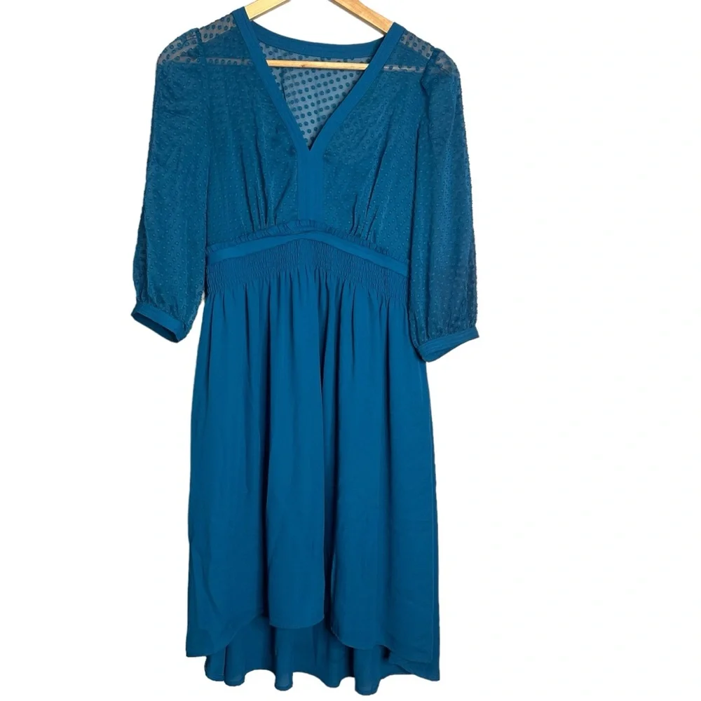 Anthropologie HD in Paris Celeste Swiss Dot Chiffon Teal Blue Dress - Picture 7 of 11